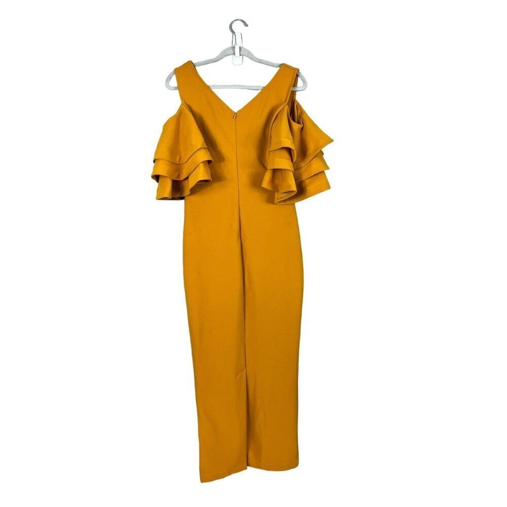 La' tiste Women's Dark Yellow Ruffled Sleeve Long Fitted Dress - Picture 2 of 7